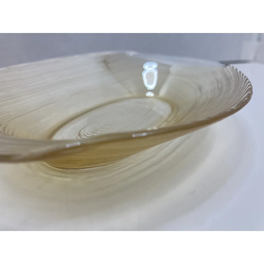 Amber/Gold Ribbon Glass‎ Delicate Bowl Soap Dish Jewelry Dish Home Decor 5 in